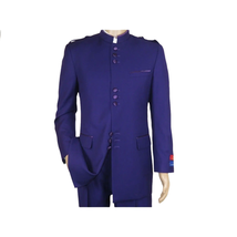 Mens Apollo King Banded Collarless suit Chinese Mandarin Wide leg AG95 Purple image 7
