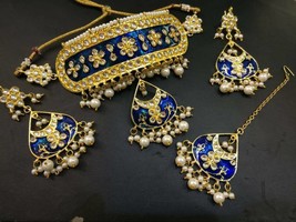 Tikka Ethnic kundan goldplated Necklace Earrings Chokar Jewelry Set Holy... - £28.37 GBP