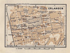 1910 Antique City Map Of Erlangen / Bavaria Bayern / Germany - £15.08 GBP