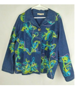 Women&#39;s Applique Jean Jacket By Choices Beaded Embellished Blue/Green/Pi... - $34.61 CAD