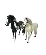 Black &amp; White Pinto Horse &amp; White Horse Kid Kore Plastic Toy Bridle &amp; Sa... - $19.80