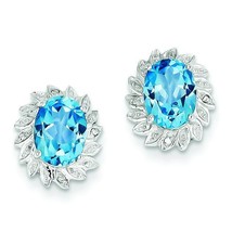 Sterling Silver Light Swiss Blue Topaz &amp; Diamond Post Earrings Jewerly - £75.91 GBP
