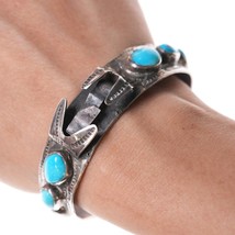 6 3/8&quot; Vintage Navajo Stamped silver and turquoise watch cuff - £117.72 GBP