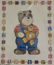 Friend Sampler Embroidery Kit ABC 123 Bear Block Blue Brown 14 Ct Vtg NOS - $12.95
