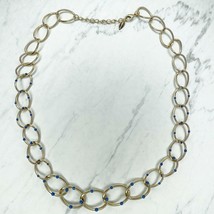 Coldwater Creek Gold Tone Blue Studded Chain Link Necklace - £5.43 GBP