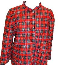 Vintage Womens Red Green Christmas Plaid Quilted Insulated Housecoat Robe Sz M/L - $48.19