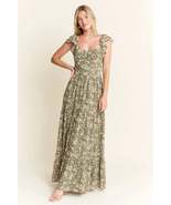 Sage Green Ruffle Sleeve Tiered Maxi Dress - $86.93 CAD