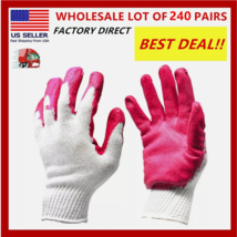 WHOLESALE 240 Pairs Non-Slip Red Latex Rubber Palm Coated Work Safety Gloves - £85.50 GBP