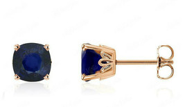 1Ct Cushion Cut Simulated Sapphire Push Back Stud Rose Gold-Plated Silver - £75.98 GBP