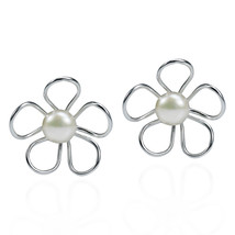 Summer Sky Flower Freshwater Pearl Bloom .925 Silver Earrings - £15.81 GBP