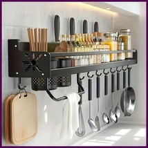 No-Drill Metal Hanging Spice Rack with Hooks – Kitchen Organizer Shelf Rack - $23.57+