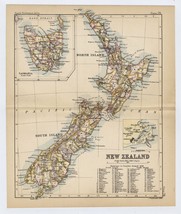 1888 Original Antique Map Of New Zealand Auckland Wellington Christchurch - £22.42 GBP