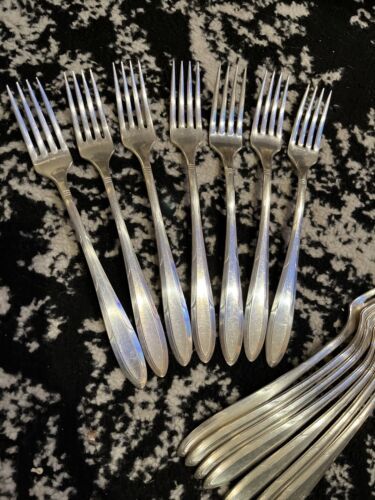 7 Oneida Nobility Plate REVERIE Grille Forks Silverplate 1937 2 Sets Ava - $17.33