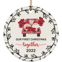 Our First Christmas Together Gnomes Round Ornament Wreath 2022 Ornaments Gift - £11.62 GBP