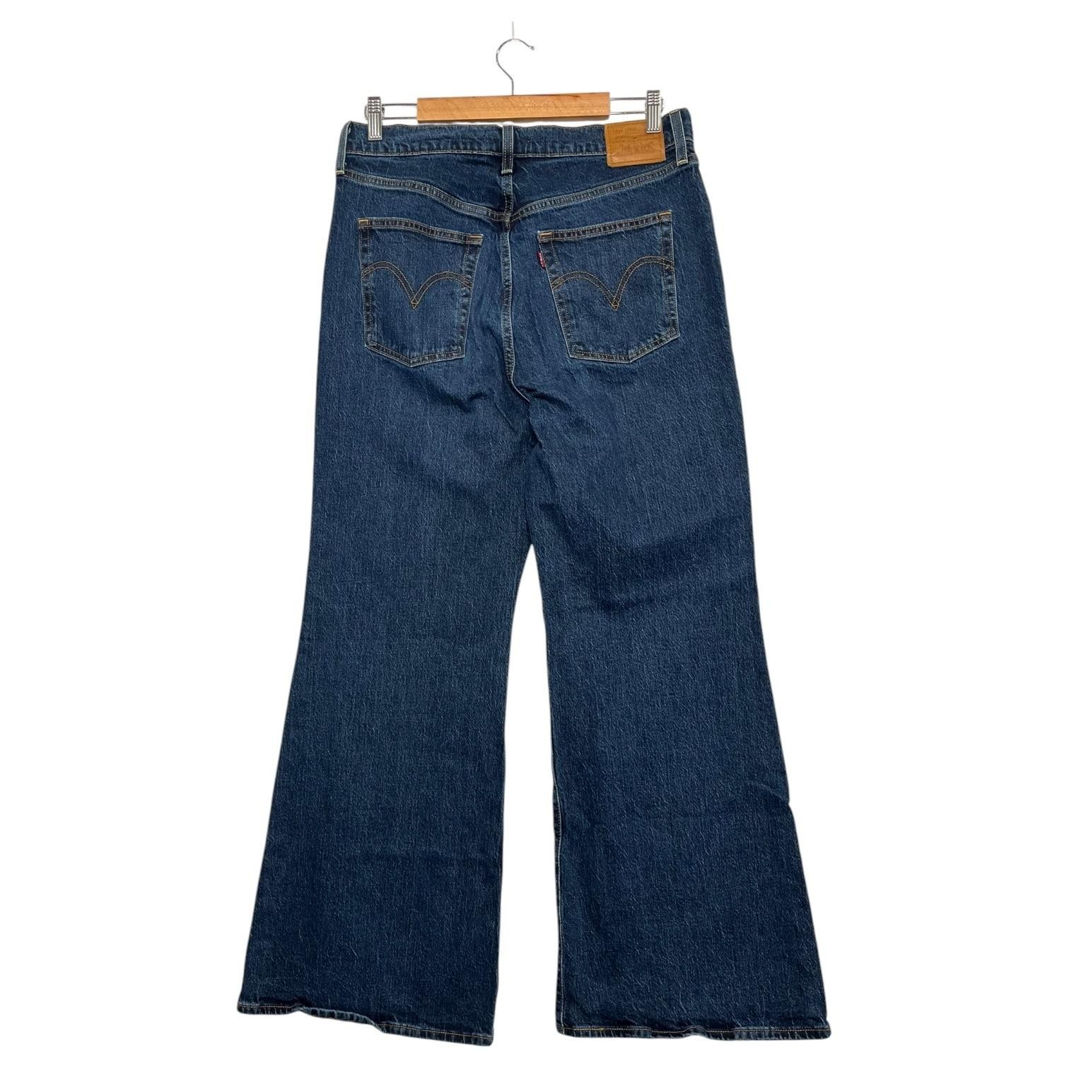 Levis Jeans Womens 32 Blue Ribcage Bell High Rise Flare Wide Leg Denim 70s Boho Item image 2