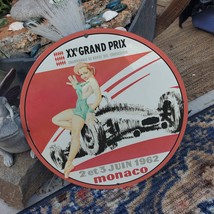 Vintage 1962 XXe Grand Prix Formula One Monaco Porcelain Gas &amp; Oil Pump Sign - £98.36 GBP