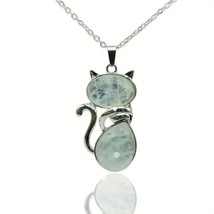 Cat Pendant Natural Stone Silhouette of a Cat Necklace Opal - £18.74 GBP