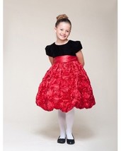 Dressy Velvet Top Swirl Floral Red Skirt Pageant Flower Girl Dress Crayo... - $53.99