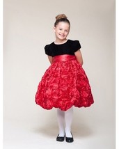 Dressy Velvet Top Swirl Floral Red Skirt Pageant Flower Girl Dress Crayo... - £43.14 GBP