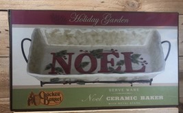 Cracker Barrel Noel Ceramic Baker Dish Metal Stand Serve Ware Holiday Ga... - $21.84