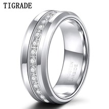 8mm Mens Tungsten Wedding Bands with Cubic Zirconia Trendy Eternity Ring Unisex  - £21.43 GBP