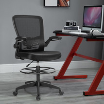 Drafting Chair Swivel Rolling Tall Office Chair Adjustable Height w/ Footrest - £160.45 GBP