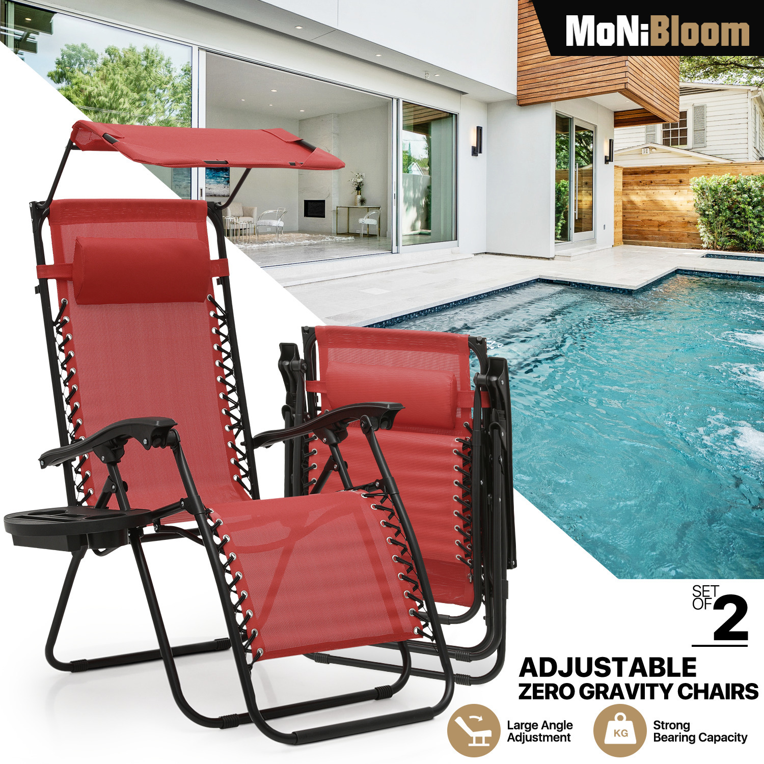 Primary image for Set Of 2 Patio Zero Gravity Chair Folding Canopy Sunshade Beach Lounge Recliner