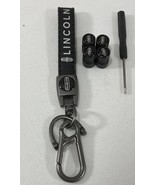 Genuine NEW Leather Lanyard &amp; Black Metal Tire Caps Set For LINCOLN Lovers. - €27,89 EUR