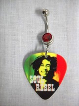 RASTA COLORS BOB MARLEY SOUL REBEL PICTURE GUITAR PICK RED CZ BELLY BUTT... - $5.50