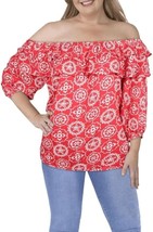 Vince Camuto Women’s Red Ruffled Printed Off-The-Shoulder Top White Berry NEW XS - £30.31 GBP