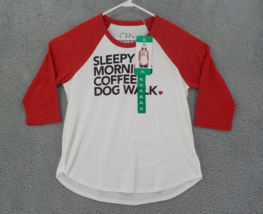 CHASER T-SHIRT WOMENS SZ XL &quot;SLEEPY MORNING COFFEE DOG WALK&quot; BASEBALL TE... - $11.99