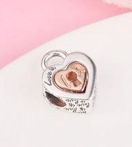 2023 New Authentic S925 Two Tone Love Heart Padlock Charm for Pandora Bracelet  - £9.43 GBP