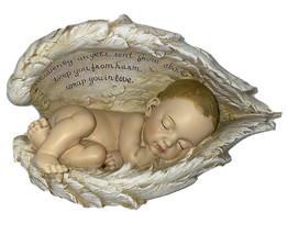NEW Joseph&#39;s Studio Guardian Angel Wings Around Baby Stone Resin Figurine - $49.96