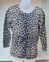Willi Smith Cheetah Print Womens SZ M Sweater Black &amp; Cream Glass Buttons - £14.51 GBP