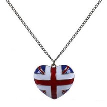 British Flag Heart Charm Necklace 2&quot; Pendant English Union Jack England Love New - £6.25 GBP