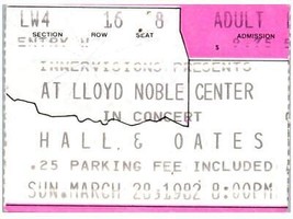 Vintage Entrée &amp; Oates Ticket Stub March 28 1992 Lloyd Noble Centre Oklahoma - £32.50 GBP