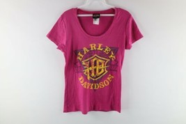 Harley Davidson Womens Medium Faded Spell Out Double Sided T-Shirt Pink USA - £23.38 GBP