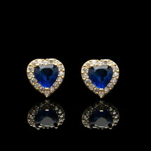 1Ct Heart Simulated Sapphire Studs Earrings925 Silver Gold Plated - £4.76 GBP
