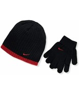 Nike Youth Boy&#39;s Knit Beanie &amp; Gloves Black / Gym Red - $40.27