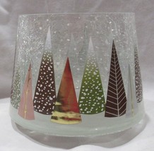 Yankee Candle Jar Shade J/S Clear Crackle Glass FESTIVE TREES greens gold - $42.82