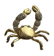 Gold-Tone Crab Brooch with  Rhinestone Claws Beach Ocean Pin 2” Statemen... - $22.74