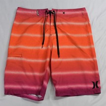 Hurley 33 x 10&quot; Red Orange Stripe Print Unlined Board Shorts - $11.04