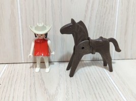 Geobra Playmobil vintage 1974 brown horse cowboy orange white hat Toys Figures - £11.71 GBP