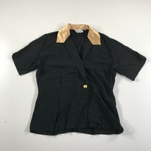 Vintage Dana Buchman Shirt Womens Petite 4 Black Gold Silk Button Front - £21.90 GBP
