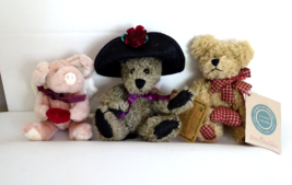 Vintage Retired Lot of 3 Boyds Bears (2) 6&quot; Bears,  5&quot; Pink Pig Angel Ornament - £14.89 GBP