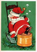 Santa With Pipe Sleeping Christmas Postcard Greeting Card 6 x 4 c1950-60s  - £22.50 GBP