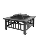 Portable Courtyard Metal Fire Pit with Accessories Black - £87.27 GBP