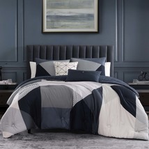 Geo Fusion 5 Piece Reversible Comforter Set Navy Grey Ivory - $4,402.00 MXN