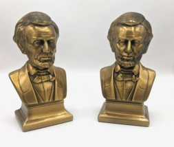 Vintage Set Bookends Sculpture Bust President Abraham Lincoln Bronze/Gold - £94.95 GBP