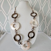Coldwater Creek Long Length Mother of Pearl &amp; Acrylic Disc Necklace - £17.14 GBP